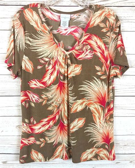 Jaclyn Smith L Floral Tropical Texture Sheen Vneck Ru… Gem