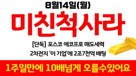 주식 🔥내일부터 8월내내 계속 치고올라갈 2차전지 다음 미친종목 이 주식 무조건 사세요 밧데리 아저씨 박순혁 올인