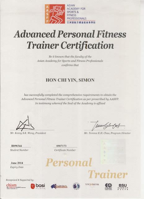 Simon Hon Personal Fitness Trainer In Hong Kong Certification