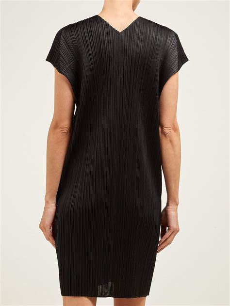 Pleats Please Issey Miyake V Neck Tech Pleated Tunic Dress In Black Lyst