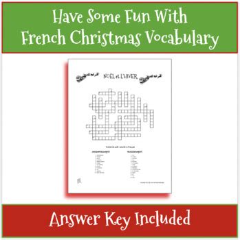 French No L Mots Crois S French Christmas Crossword Puzzle Tpt