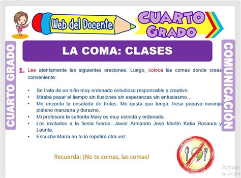 Clases De Comas Para Cuarto Grado De Primaria Web Del Docente Riset