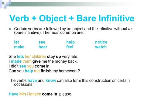 Bare Infinitive Verb Examples Infinitive And Gerund Docsity In The