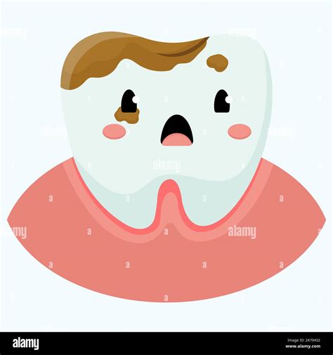 Ilustración De Dibujos Animados De Un Diente Enfermo Triste Diente Kawaii Diente Con Caries