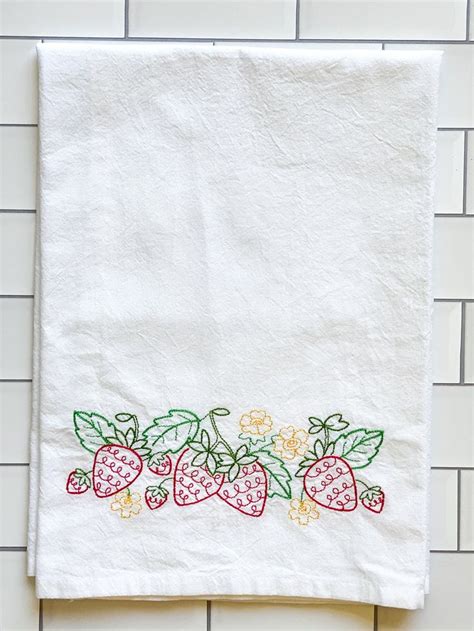 Embroidered Kitchen Towel Vintage Inspired Strawberry Towels Dish