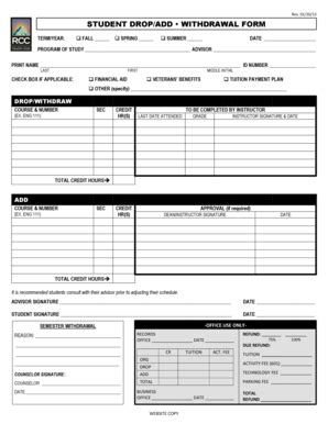 Fillable Online Rockinghamcc Student Drop Add Withdrawal Form