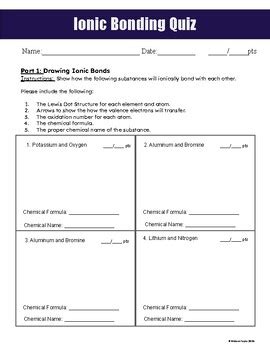 Ionic Bonding Quiz By Mr T Science Tpt