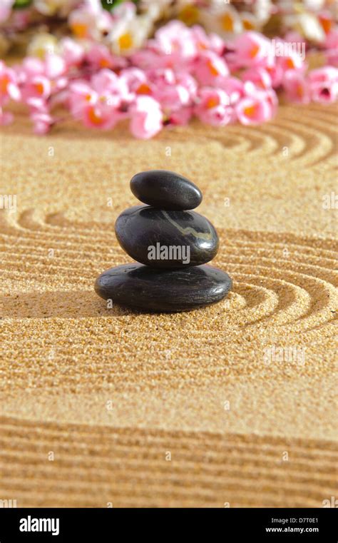 Japanese Zen Garden With Sand And Stones Stock Photo Alamy