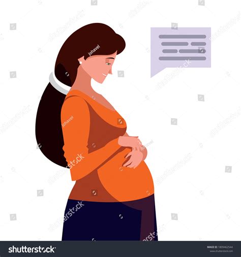 Pregnant Woman Cartoon Communication Bubble Design Stock Vector