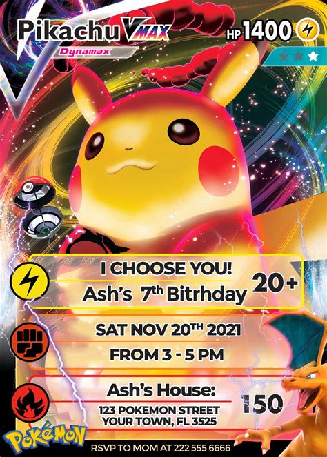 Incredible Pokemon Pikachu Birthday Invite With A Free Backside Included Personalized Digital