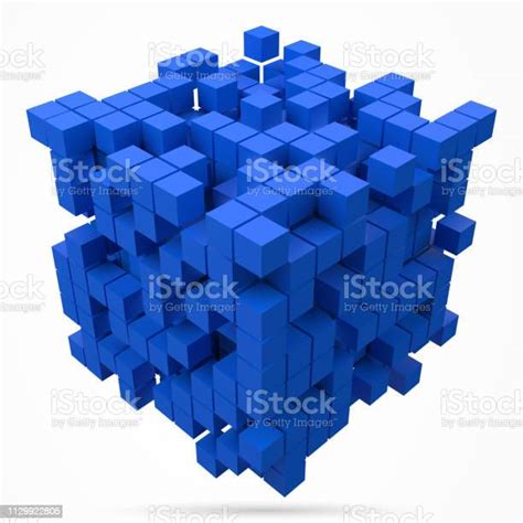 Big Cubic Data Block Made With Smaller Blue Cubes 3d Pixel Style Vector