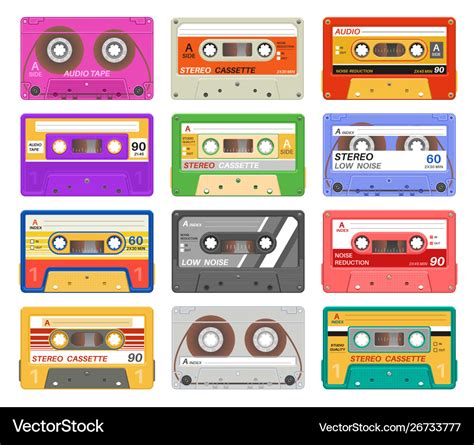 Cassettes Different Color Music Tape Retro Audio Vector Image