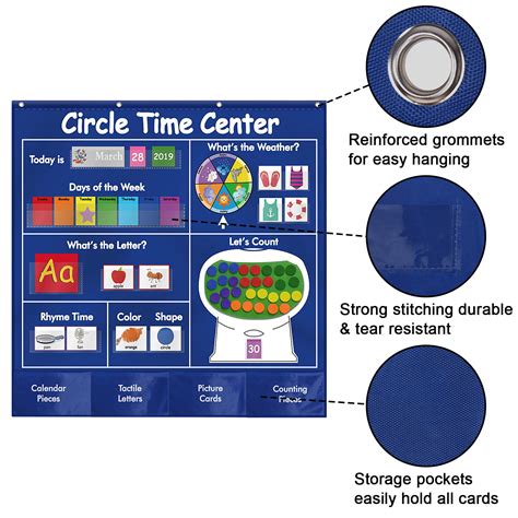 Sisenny Circle Time Center Pocket Chart Calendar Educational Pocket Chart Learning Shape Color