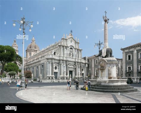 Piazza Del Duomo In Catania With Cathedral Of Santa Agatha In Catania