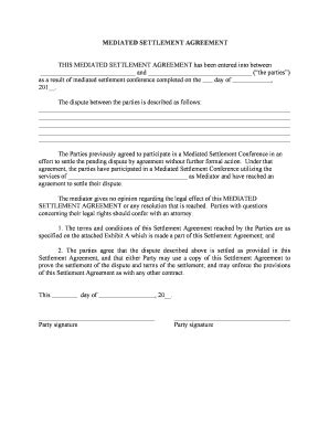 Fillable Online Ncbar THIS MEDIATED SETTLEMENT AGREEMENT Has Been