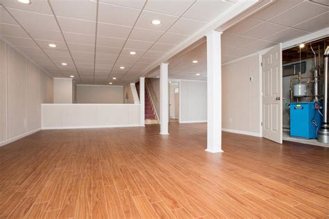 Basement Faux Wood Plank Floor In Long Island Basement Flooring