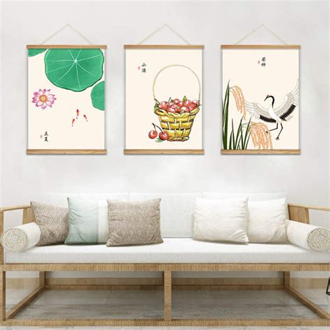 IDEA4WALL Summer Fall Chinese Style Wall Hanging Poster Wooden Framed