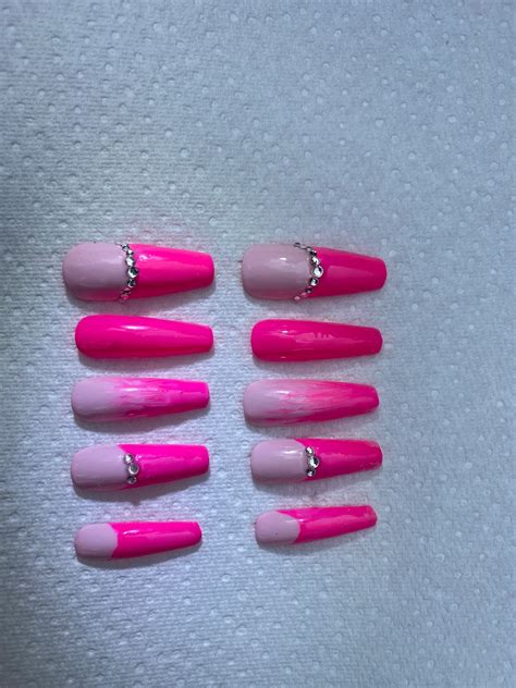 Barbie Inspired Hot Pink Hand Painted Nails Etsy