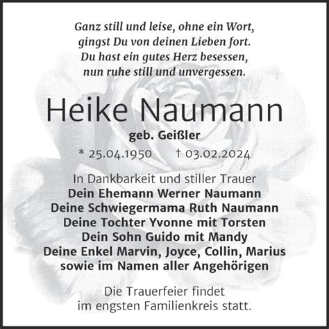 Traueranzeigen Von Heike Naumann Abschied Nehmen De