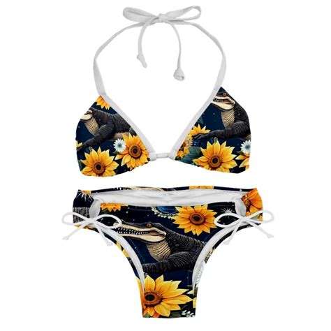Crocodile Starry Sky Sunflower Detachable Sponge Adjustable Strap Bikini Set Two Pack Swimsuits