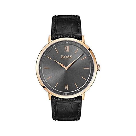 Hugo Boss Essential Gold Stainless Steel Watch With Black Leather Strap