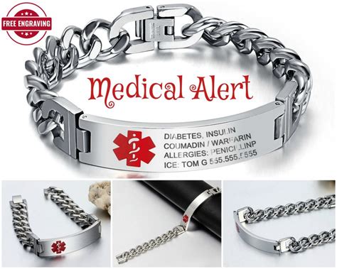 Personalized Engraved Medical Alert Bracelet For Men Medical Etsy