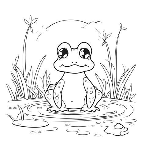 Coloriage Grenouille Assise Dans Leau Vecteur Png Dessin De Marais