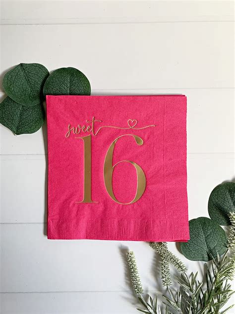 Sweet 16 Luncheon Napkins Gold On Hot Pink EnFete