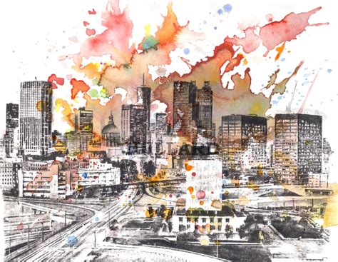 Atlanta Cityscape Skyline Landscape Art Print From Original