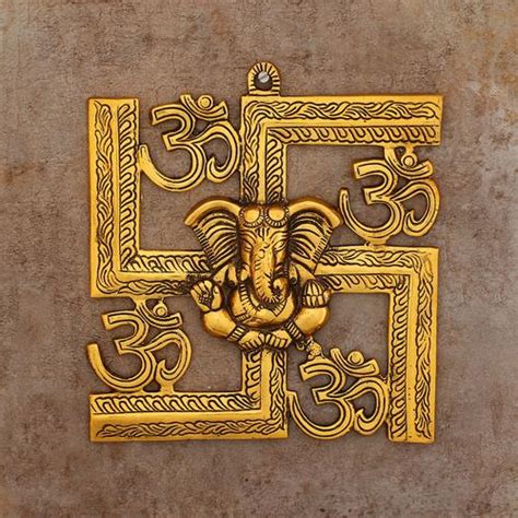 Buy Ecraftindia Lord Ganesha On Om Swastik Metal Golden Wall Hanging