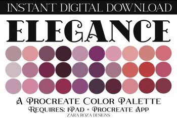 Elegance Procreate Color Palette Swatches By Zara Roza Tpt