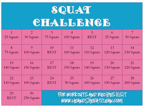 Day Squat Challenge Chart Printable