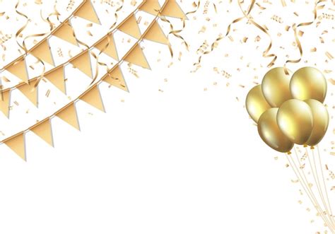 Viering Ontwerp Met Gouden Vlag Ballon Confetti En Streamer Achtergrond Premium Vector