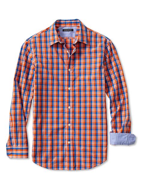 Tailored Slim Fit Soft Wash Orange Plaid Shirt Banana Republic