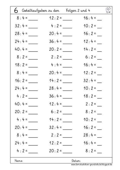 Lernstübchen Kopfrechenblätter zum Einmaleins mal oder geteilt 2 4