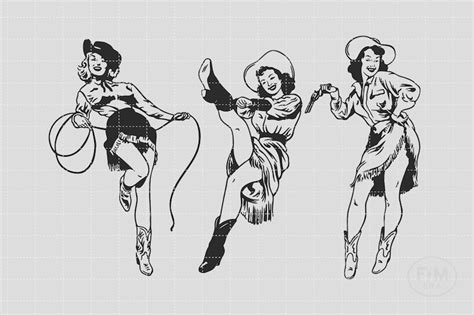 Cowgirl Pinups Svg Retro Western File Bundle V1 Png Eps Dxf Etsy