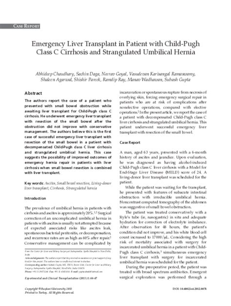 Pdf Emergency Liver Transplant In Patient With Child Pugh Class C