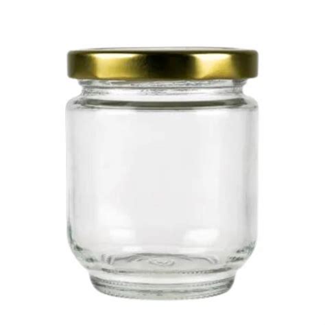 200ml Round Clear Glass Food Jar With 63mm Gold Lug Cap At Best Price