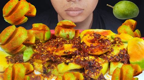 Asmr Eating Spicy Mango Salad Mouth Watering With Green Mango With Red Chili 🌶️ Mango Eating