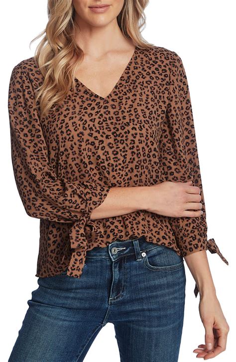 Cece Leopard Cluster Tie Sleeve Blouse Nordstrom