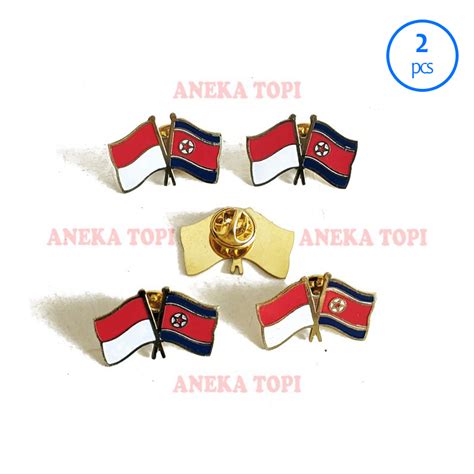 Cross Flag Pin Indonesia Korea Utara Pin Bendera Persahabatan Indonesia