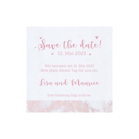 Save The Date Oder Dankkarte Mit Marmoroptik In Zartem Rosa Und Wei