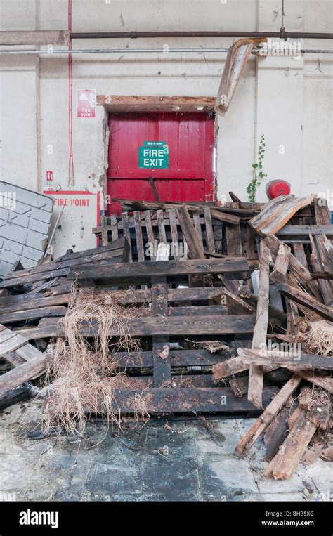 Fire Exit Blocked With Pallets And Wood Stock Photo Alamy