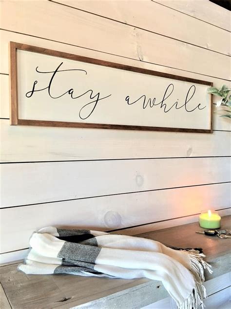 Stay Awhile Wood Sign Guest Room Wall Decor Farmhouse Etsy Canada