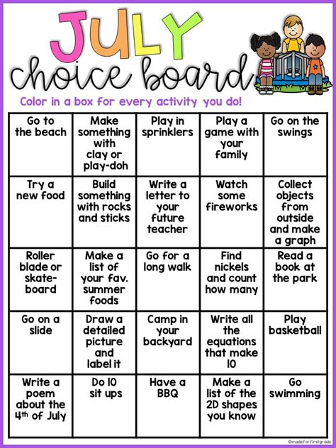 Summer Choice Boards Free First Grade Reading Choice Boards Read