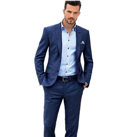 Novo Terno Cl Ssico Azul Escuro Masculino Slim Fit Lapela