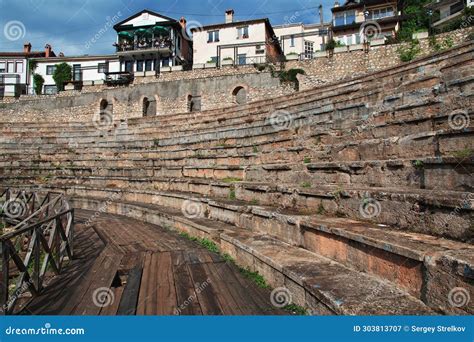 Ruins Of Roman Amphitheatre In Orchid City Macedonia Stock Image