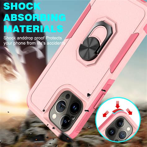 Tuff Shockproof Hybrid Armor Case With Ring Grip For Iphone 14 Pro Max Pink Hd Accessory