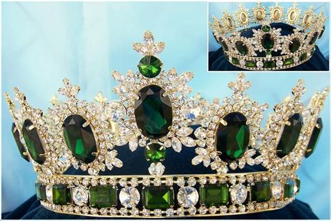 Men S Unisex Rhinestone Gold Full Emerald Green Royal Premium Crown