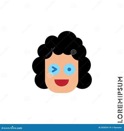 Winking Icon Girl Woman Smile Emoticons Isolated Color On White